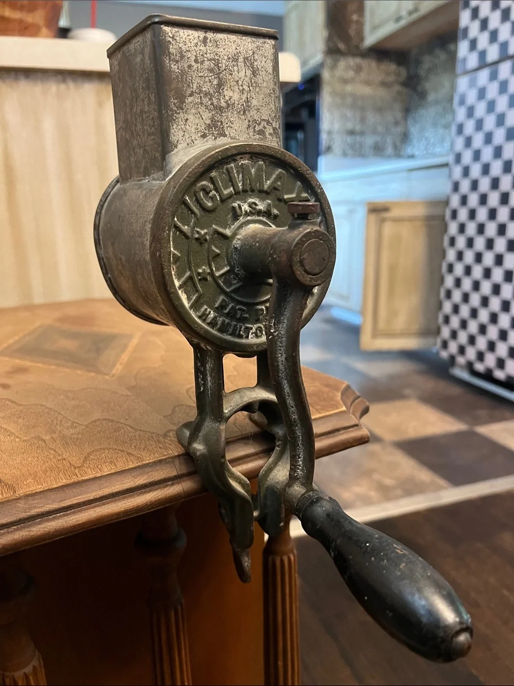 Antique Hand Crank Food Grinder - Gray Metal